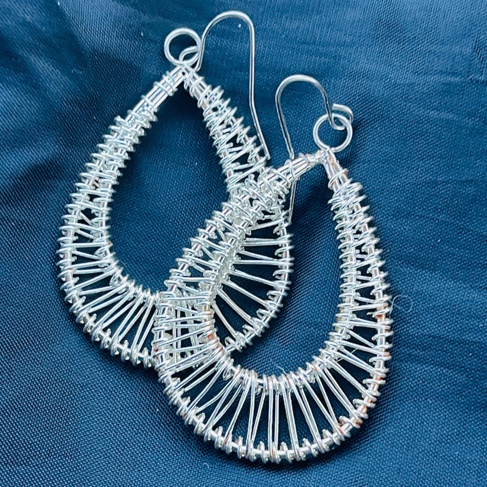 Silver Wire Wrapped Teardrop Earrings